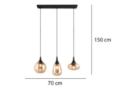Ausgefallene LED Pendelleuchte 3-flammig, Glas amberfarbig, Breite 70cm