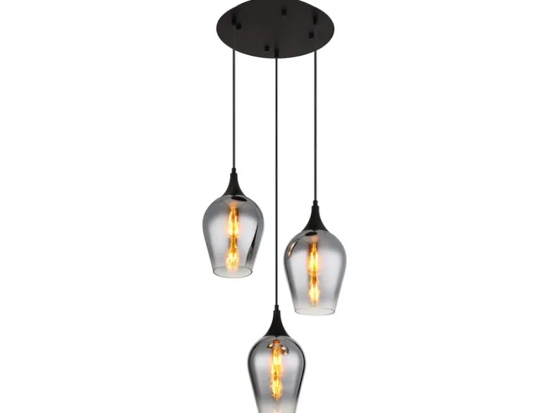 Ausgefallene LED Pendelleuchte mit drei Rauchglas Lampenschirmen, Ø 45cm