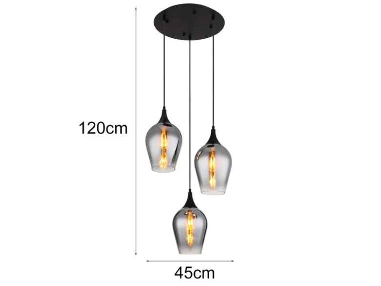 Ausgefallene LED Pendelleuchte mit drei Rauchglas Lampenschirmen, Ø 45cm