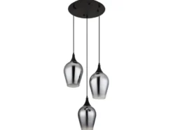 Ausgefallene LED Pendelleuchte mit drei Rauchglas Lampenschirmen, Ø 45cm