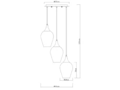 Ausgefallene LED Pendelleuchte mit drei Rauchglas Lampenschirmen, Ø 45cm