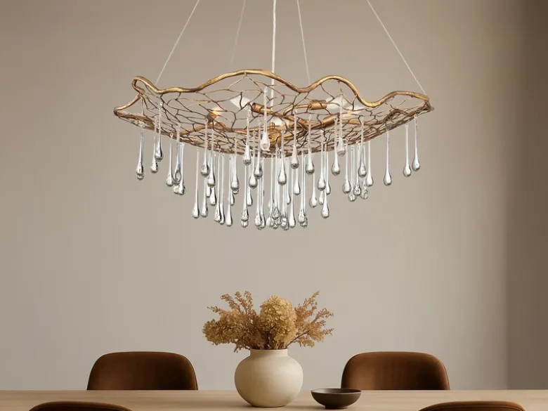 Ausgefallene LED Pendelleuchte Gold matt mit Glas Behang Ø 91cm