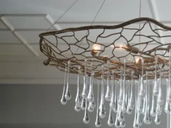 Ausgefallene LED Pendelleuchte Gold matt mit Glas Behang Ø 91cm