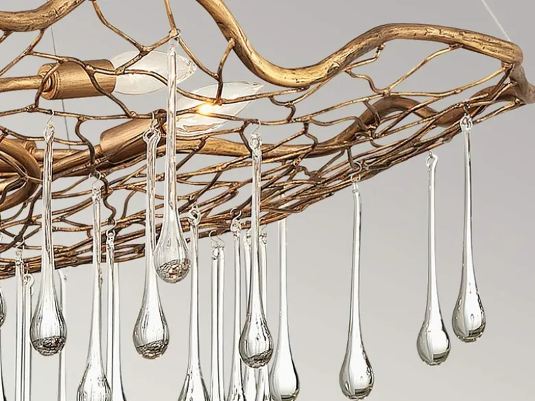 Ausgefallene LED Pendelleuchte Gold matt mit Glas Behang Ø 91cm