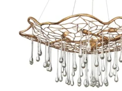 Ausgefallene LED Pendelleuchte Gold matt mit Glas Behang Ø 91cm