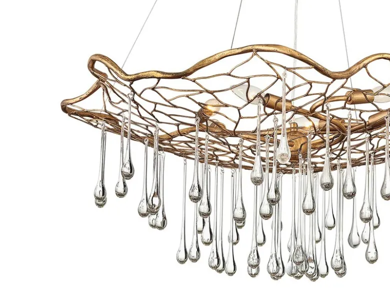 Ausgefallene LED Pendelleuchte Gold matt mit Glas Behang Ø 91cm