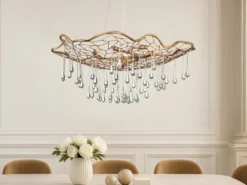 Ausgefallene LED Pendelleuchte Gold matt mit Glas Behang Ø 91cm