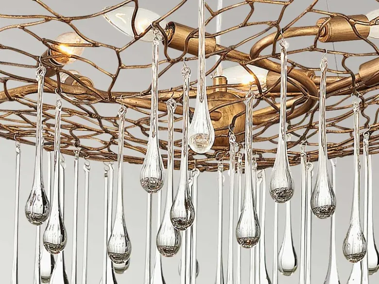 Ausgefallene LED Pendelleuchte Gold matt mit Glas Behang Ø 91cm