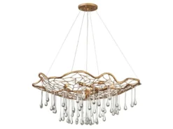 Ausgefallene LED Pendelleuchte Gold matt mit Glas Behang Ø 91cm