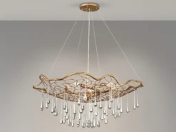 Ausgefallene LED Pendelleuchte Gold matt mit Glas Behang Ø 91cm