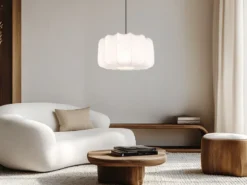 Ausgefallene LED Pendelleuchte mit Stoff Lampenschirm in Weiß, Ø 40cm