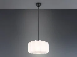 Ausgefallene LED Pendelleuchte mit Stoff Lampenschirm in Weiß, Ø 40cm