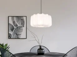 Ausgefallene LED Pendelleuchte mit Stoff Lampenschirm in Weiß, Ø 40cm