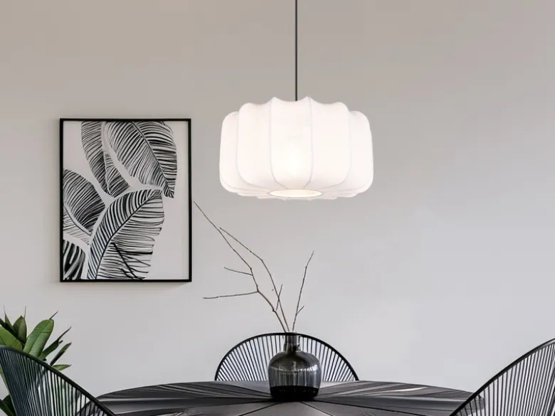Ausgefallene LED Pendelleuchte mit Stoff Lampenschirm in Weiß, Ø 40cm