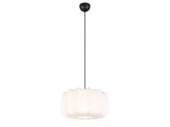 Ausgefallene LED Pendelleuchte mit Stoff Lampenschirm in Weiß, Ø 40cm
