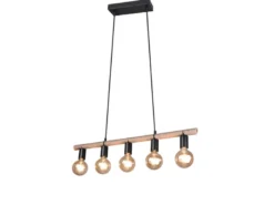 Ausgefallene LED Pendelleuchte 5 flammig Balken mit Sisal Seil, Breite 80cm