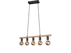 Ausgefallene LED Pendelleuchte 5 flammig Balken mit Sisal Seil, Breite 80cm