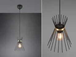 Ausgefallene LED Pendelleuchte Draht Lampenschirm Schwarz-Gold, Ø 20cm
