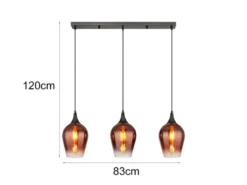 Ausgefallene LED Pendelleuchte mit drei Kupferfarbigen Schirmen, Breite 83cm