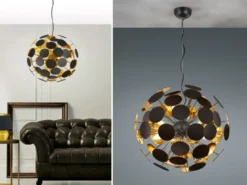 Ausgefallene LED Pendelleuchte Lampenschirm Schwarz-Gold, Ø 54cm