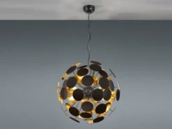 Ausgefallene LED Pendelleuchte Lampenschirm Schwarz-Gold, Ø 54cm
