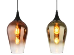 Ausgefallene LED Pendelleuchte mit drei bunten Glasschirmen, Breite 83cm