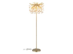Ausgefallene LED Stehlampe Gold mit Glas Kristall 2-farbig, Höhe 155cm