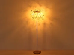 Ausgefallene LED Stehlampe Gold mit Glas Kristall 2-farbig, Höhe 155cm