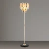 Ausgefallene LED Stehlampe Gold mit 3-farbigem K9 Kristall, Höhe 165cm
