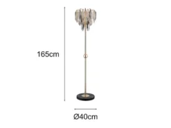 Ausgefallene LED Stehlampe Gold mit 3-farbigem K9 Kristall, Höhe 165cm