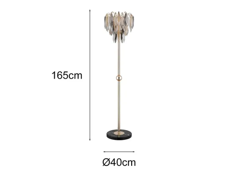 Ausgefallene LED Stehlampe Gold mit 3-farbigem K9 Kristall, Höhe 165cm