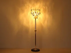 Ausgefallene LED Stehlampe Gold mit 3-farbigem K9 Kristall, Höhe 165cm