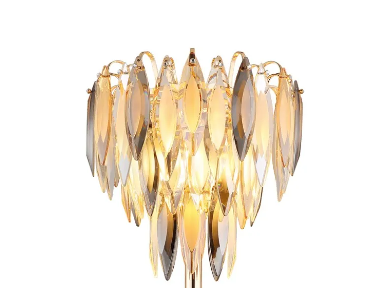 Ausgefallene LED Stehlampe Gold mit 3-farbigem K9 Kristall, Höhe 165cm
