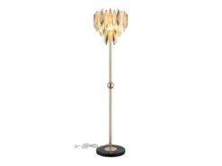 Ausgefallene LED Stehlampe Gold mit 3-farbigem K9 Kristall, Höhe 165cm