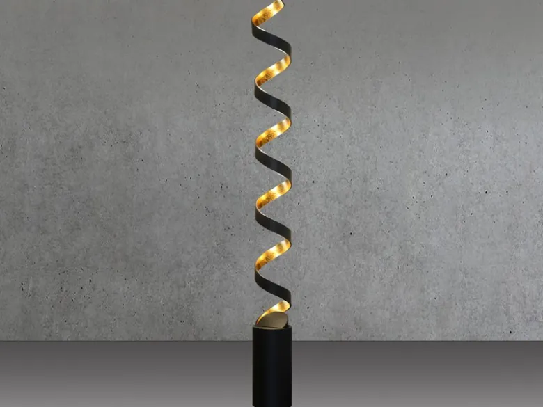 Ausgefallene LED Stehlampe HELIX Schwarz / Gold, Höhe 152cm