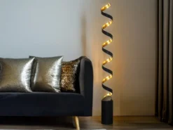 Ausgefallene LED Stehlampe HELIX Schwarz / Gold, Höhe 152cm