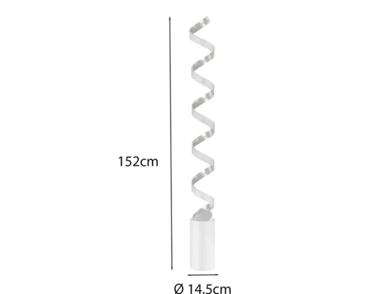 Ausgefallene LED Stehlampe HELIX Weiß / Silber, Höhe 152cm