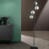 Ausgefallene LED Stehlampe mehrflammig Schwarz - Glaskugeln Rauchglas, H: 160cm