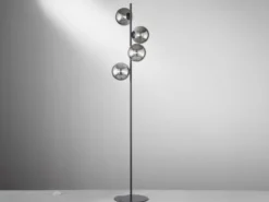 Ausgefallene LED Stehlampe mehrflammig Schwarz - Glaskugeln Rauchglas, H: 160cm