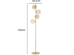 Ausgefallene LED Stehlampe mehrflammig Gold - Glaskugeln Bernstein Höhe 160cm