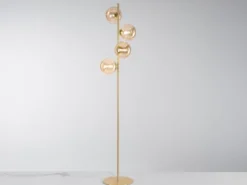 Ausgefallene LED Stehlampe mehrflammig Gold - Glaskugeln Bernstein Höhe 160cm