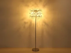 Ausgefallene LED Stehlampe Silber mit Glas Kristall 2-farbig, Höhe 155cm