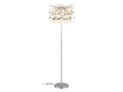 Ausgefallene LED Stehlampe Silber mit Glas Kristall 2-farbig, Höhe 155cm