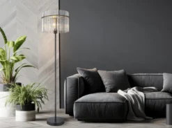 Ausgefallene LED Stehleuchte mit Rauchglas Stäben, Höhe 152cm