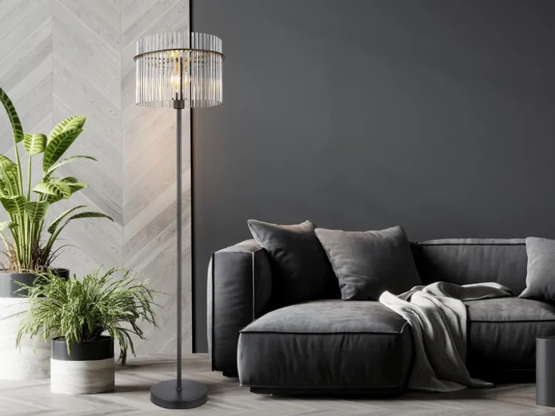 Ausgefallene LED Stehleuchte mit Rauchglas Stäben, Höhe 152cm