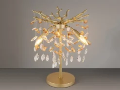 Ausgefallene LED Tischlampe Gold mit Glas Kristall 2-farbig, Höhe 50cm