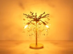 Ausgefallene LED Tischlampe Gold mit Glas Kristall 2-farbig, Höhe 50cm