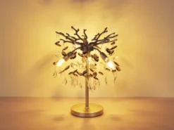 Ausgefallene LED Tischlampe Silber mit Glas Kristall 2-farbig, Höhe 50cm