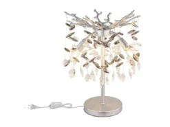 Ausgefallene LED Tischlampe Silber mit Glas Kristall 2-farbig, Höhe 50cm