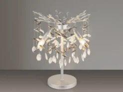 Ausgefallene LED Tischlampe Silber mit Glas Kristall 2-farbig, Höhe 50cm